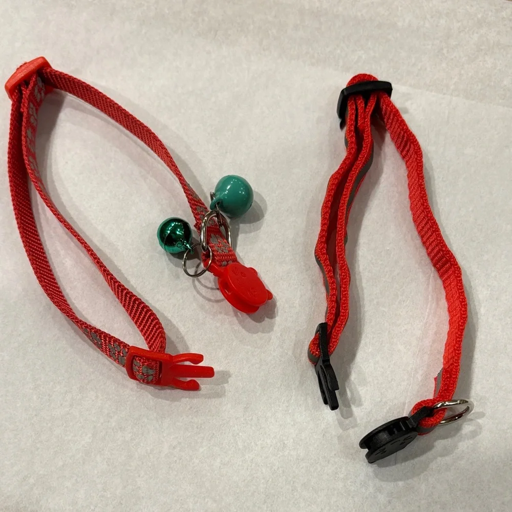 Set of 2 Taglory Red Reflective Cat Pet Collars W/ Bells 7.5-12.5” NWT free w$25
